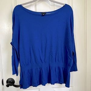 Ann Taylor Blue Peplum Sweater Cashmere Blend 3/4 Sleeves Size XL